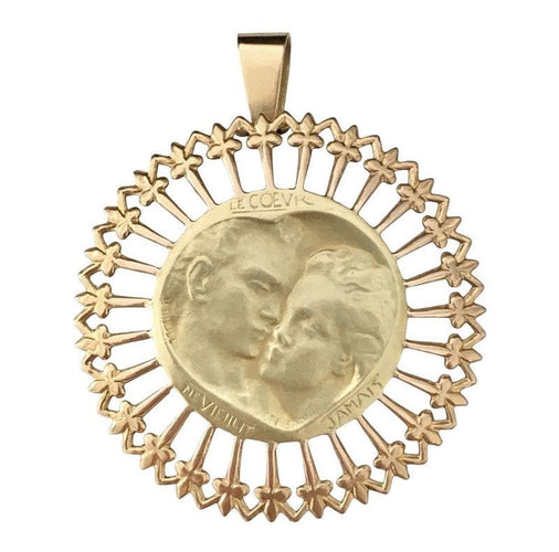 Pendentif Emile MONIER - RARE Médaille ronde or jaune et or rose 58 Facettes