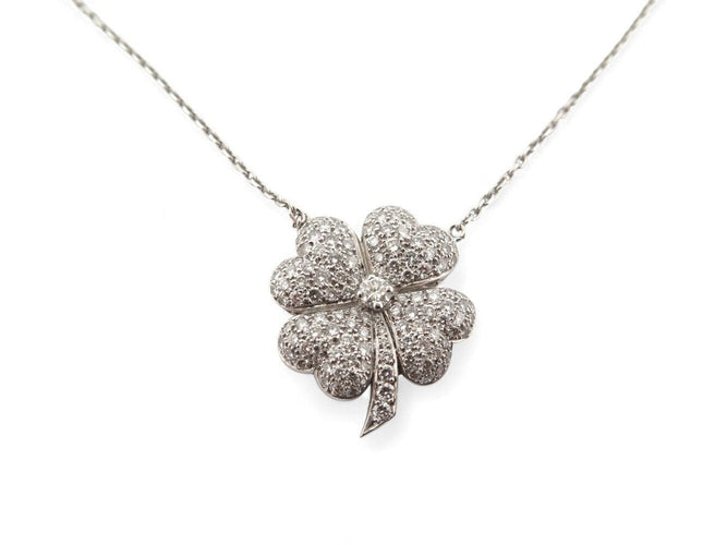 Collier collier pendentif fleur camelia or blanc 18k 119 diamants 1.63ct 9.3gr 58 Facettes 270129