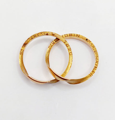 Bague 55 Alliance jumelées victorienne or rose gimmel (circa 1896) antique 58 Facettes A05213