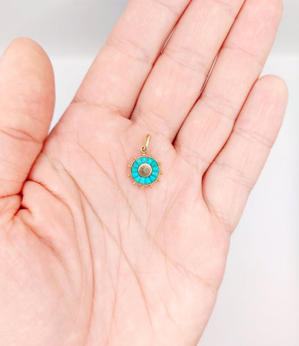 Pendentif Pendentif antique roue ornée de turquoise en or rose 18k (circa 1900) 58 Facettes A06368