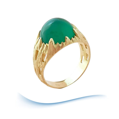Bague 54 Bague agate verte en cabochon or jaune 58 Facettes AA 1694