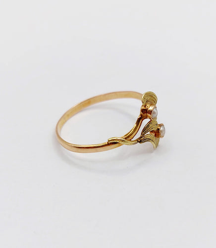 Bague 58 Bague Toi et Moi Art Nouveau or rose et jaune et perles (circa 1910) 58 Facettes A06373
