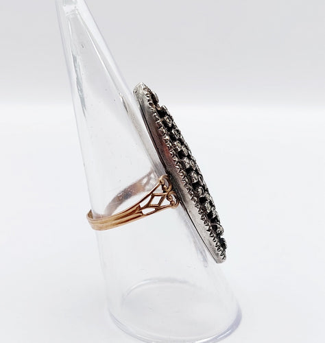 Bague 55.5 Bague marquise « Au firmament » en or rose 18K, émail bleu et marcassite 58 Facettes A06380