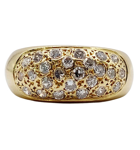 Bague 52.5 Bague jonc bombée or jaune 18k pavé 0,65 carats de diamants taille brillant 58 Facettes A04886
