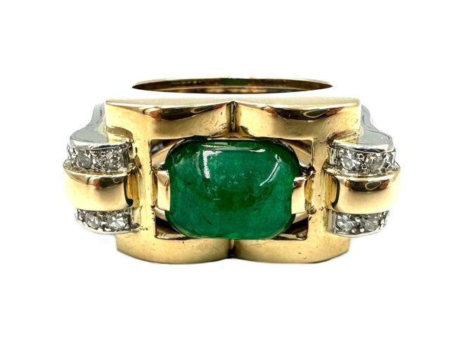 Bague 52 Bague vintage vers 1950 or jaune, émeraude et diamants 58 Facettes