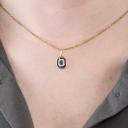 Pendentif Pendentif or jaune et gris, saphirs et diamants 58 Facettes SAM0074