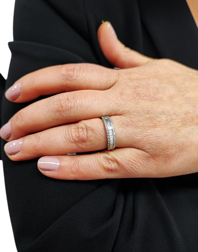 Bague 54 Demi alliance or blanc, diamants brillants et baguettes 58 Facettes All.Dem.Bag.1305