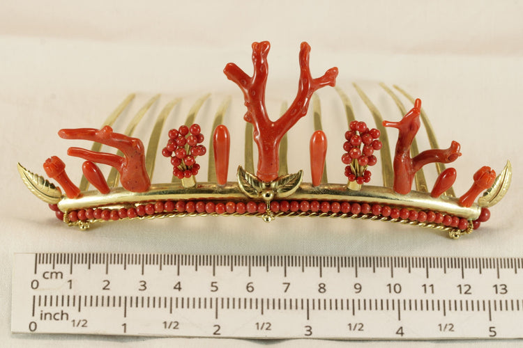 Diadème antique en corail doré à l'argent 58 Facettes 7493