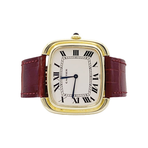 Uhr Cartier, „Square“ aus Gelbgold und Leder. 