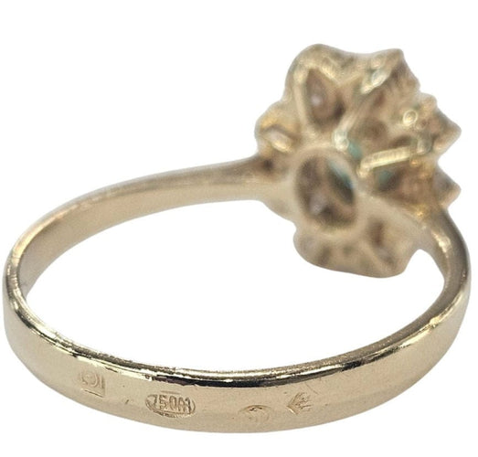 Bague 55.5 Bague rosette contemporaine en or jaune avec une émeraude de 0,6 ct AA+ et des diamants de 0,32 ct 58 Facettes E37