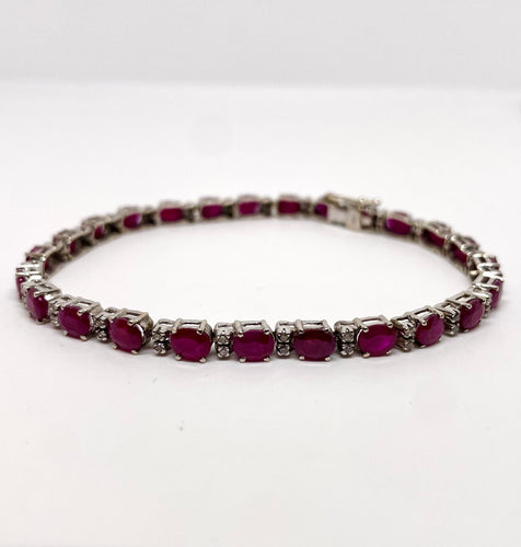 Bracelet Bracelet tennis or blanc rubis et diamants 58 Facettes