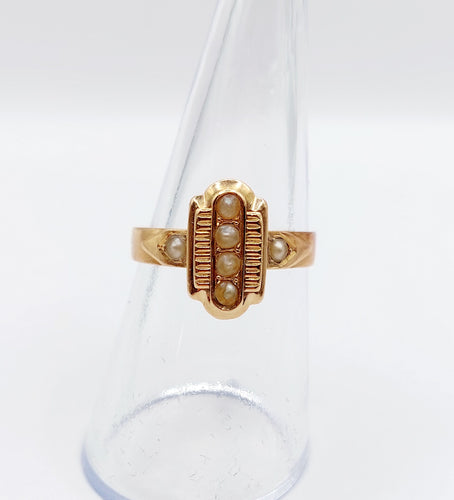 Bague 54.5 Bague marquise victorienne or rose ornée de perles dans une monture finement travaillée 58 Facettes A04592