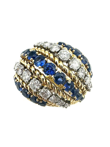 PIAGET. Vintage ring in 18K yellow gold, sapphires and diamonds 