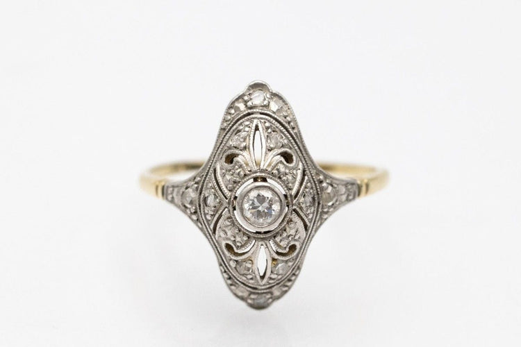 Bague 61 Bague Art Déco en or jaune et platine avec diamants. 58 Facettes 10634