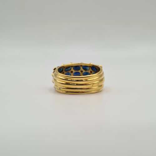Bague 52.5 Bague bombée or jaune 18 carats sertie de saphirs ovales et diamants 58 Facettes