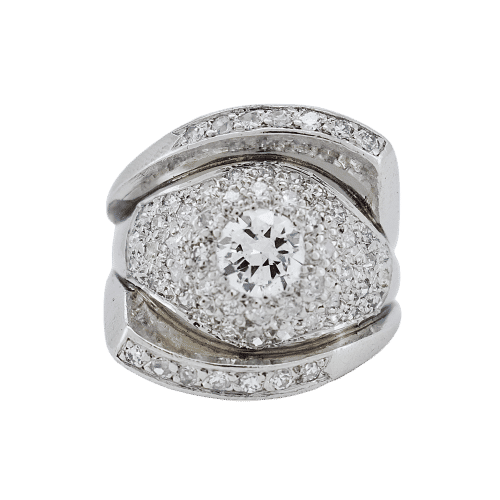 Bague 50 Bague Art Déco -Tank 1930 en platine, diamant central 0,70 ct. 58 Facettes