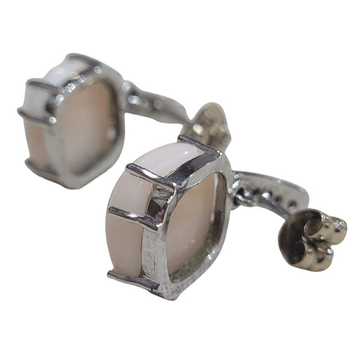 Náušnice s korály z bílého zlata 18k a diamanty 