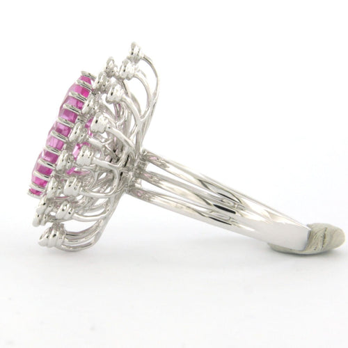 Bague 54 Bague en or blanc avec saphir rose et diamants taille brillant 58 Facettes