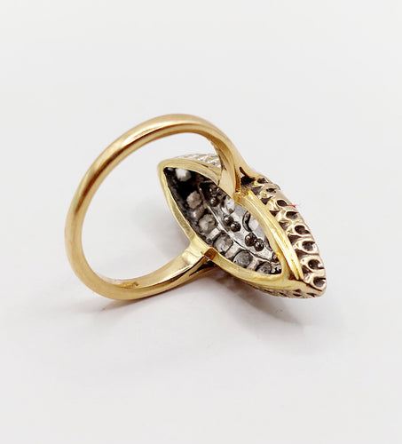 Bague 55.5 Bague marquise antique en or 18k et platine, diamants taille ancienne 1,75 ct 58 Facettes A06464