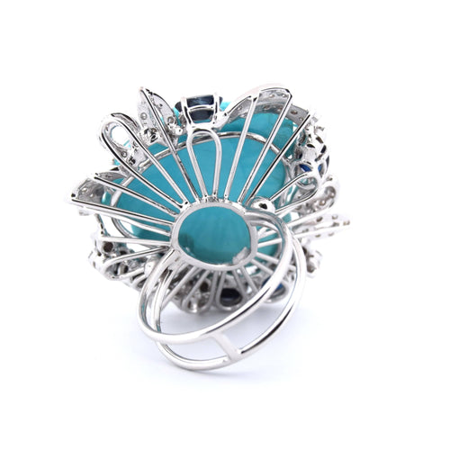 Bague 59 Bague sculptée en saphir, diamant et turquoise 58 Facettes