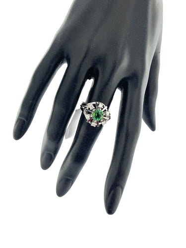Bague 59.5 Bague en or blanc tourmaline verdelite et diamants 58 Facettes