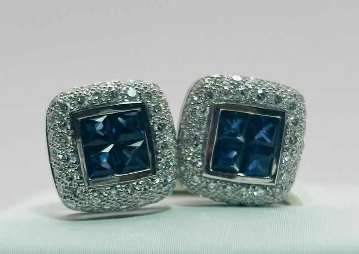 Boucles d'oreilles Boucles d'oreilles de luxe en or blanc, saphirs et diamants 58 Facettes 50151