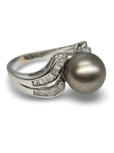 Bague 56 Bague or blanc perle de Tahiti et diamants 0,60 ct 58 Facettes 1335