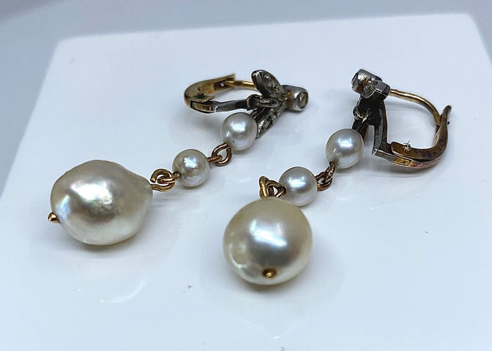 Boucles d'oreilles Boucles d’oreilles or perles diamants vers 1900 58 Facettes AB358