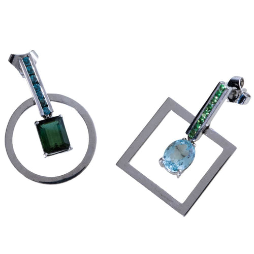 Boucles d'oreilles Boucles d'oreilles en aigue-marine, tourmaline, tsavorite et diamant bleu 58 Facettes T472