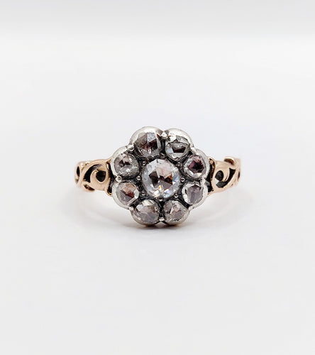 Bague 55.5 Bague marguerite victorienne or rose, diamants taille rose sur paillon (1870) 58 Facettes A06361