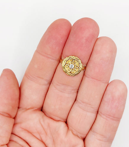 Bague 51 Bague art deco or jaune 18k diamant et couronne de lauriers (circa 1920) 58 Facettes A06161