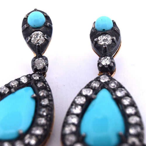 Boucles d'oreilles Boucles d'oreilles en or et argent, turquoise naturelle 58 Facettes