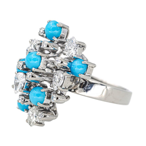 Bague 56 Bague Cocktail Argent Diamant, Turquoise 58 Facettes 4398646CN