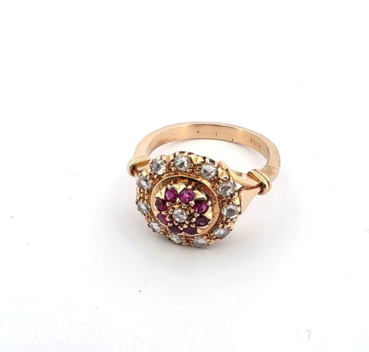 Bague 60 Bague en or jaune 14 carats sertie de diamants et de rubis 58 Facettes
