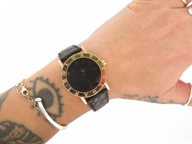 Montre vintage montre BULGARI bb33gl 33mm or jaune 18k bracelet croco  quartz 58 Facettes 270124