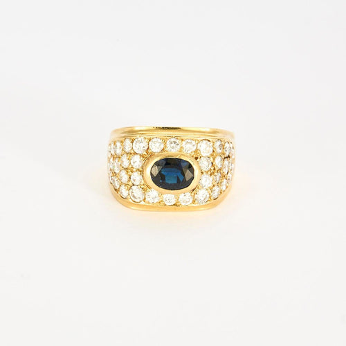 Bague 57 Bague or jaune, saphir central, sertie de 38 diamants 58 Facettes 1-0000102/2