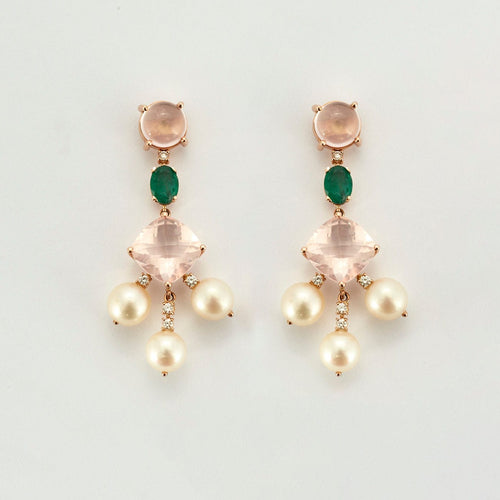 Boucles d'oreilles Boucles d’oreilles transformables Quartz rose Perles 58 Facettes