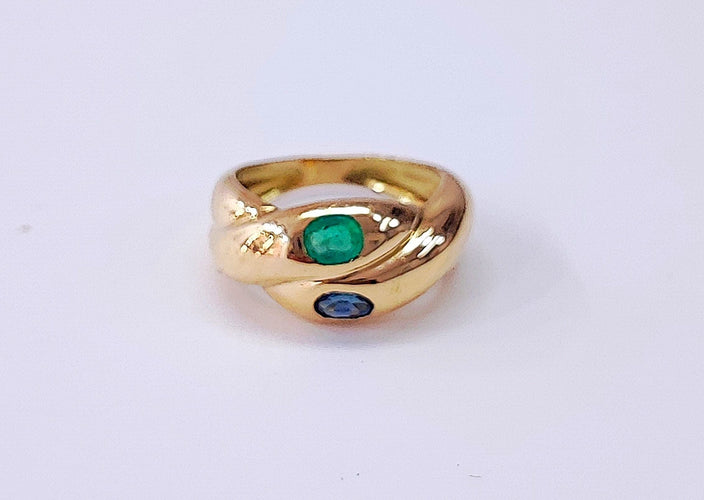 Bague 56 Bague jonc or jaune, émeraude et saphir 58 Facettes Bag.jc.E.S.-1343