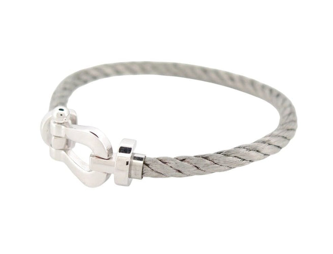 Bracelet bracelet FRED force 10 mm manille or blanc 18k cable acier t16 18cm 58 Facettes 267890