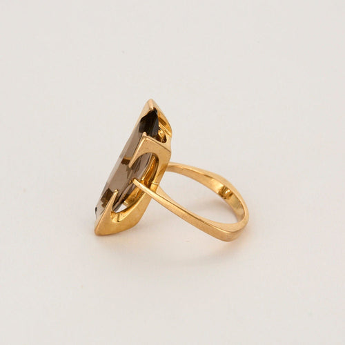 Bague 52.5 Bague art déco en or jaune sertie d'un quartz fumé 58 Facettes LP1151