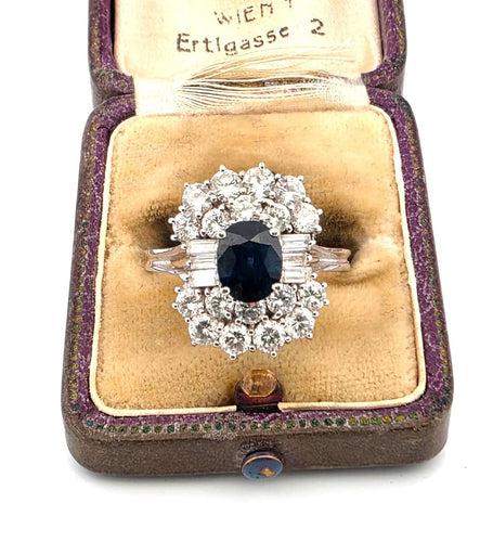 Superb vintage ring in white gold, sapphire and diamond 