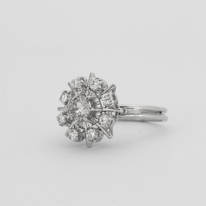 Daisy ring with diamonds and platinum
