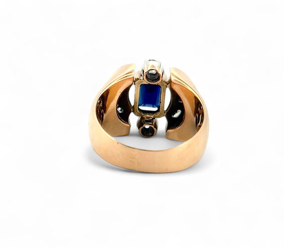 Bague 58 Bague ancienne en or et argent , saphir de Siam et diamants 58 Facettes