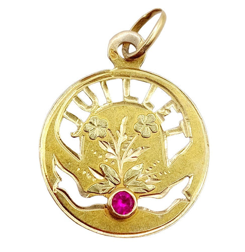 Pendentif Médaille Art Nouveau or jaune, rubis synthétique (circa 1900) 58 Facettes A05836
