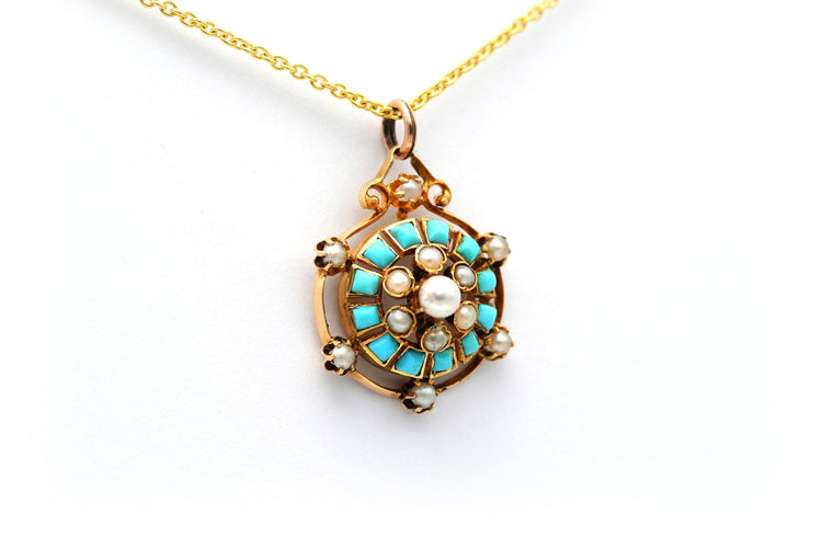 Pendentif Pendentif Napoléon III or jaune turquoises perles 58 Facettes B322