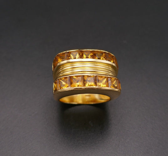 Bague 53 Fred, Bague Signée Ornée De Citrines, Or Jaune 18 Carats. 58 Facettes C73-03