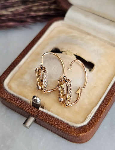 Boucles d'oreilles Dormeuses anciennes coeurs or rose, or jaune, perles 58 Facettes 613