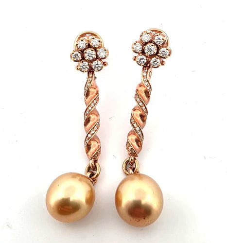Boucles d'oreilles Boucles d'oreilles en or rose avec perles d'or et diamants 58 Facettes
