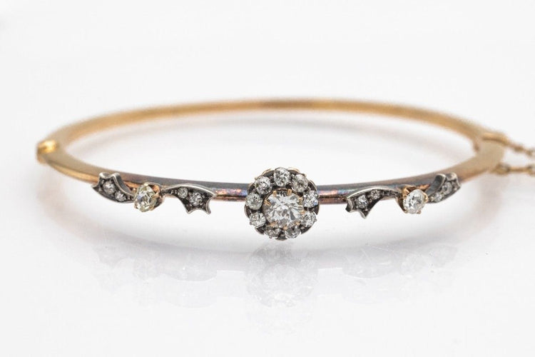 Bracelet Bracelet ancien en or jaune et argent avec diamants taille européenne ancienne 1,40 ct 58 Facettes 10273