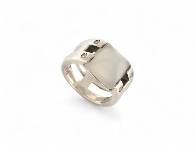 Bague 54 vintage bague HERMES medor pierre de lune & 4 diamants t54 en argent 58 Facettes 269493